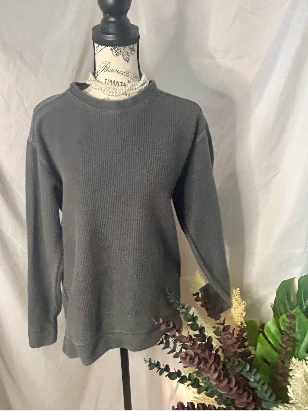 PINK Victoria's Secret Waffle Knit Crewneck Thermal XS Charcoal Gray
